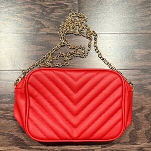 Elegant Red Quilted Chain Shoulder Bag